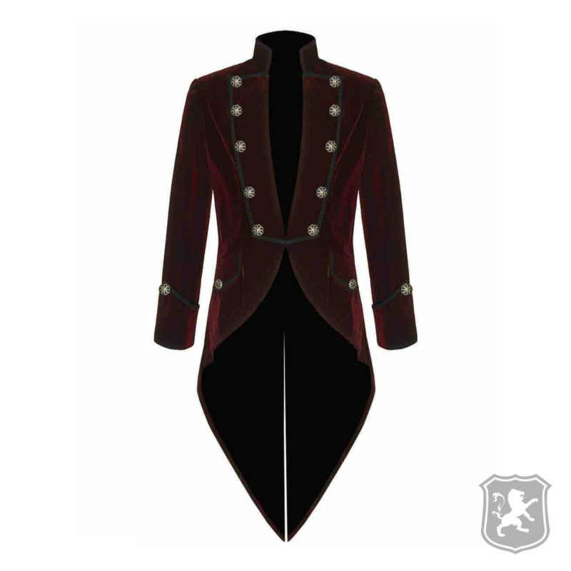 Red Velvet Goth Steampunk Victorian Tail Coat Jacket Kilt Zone