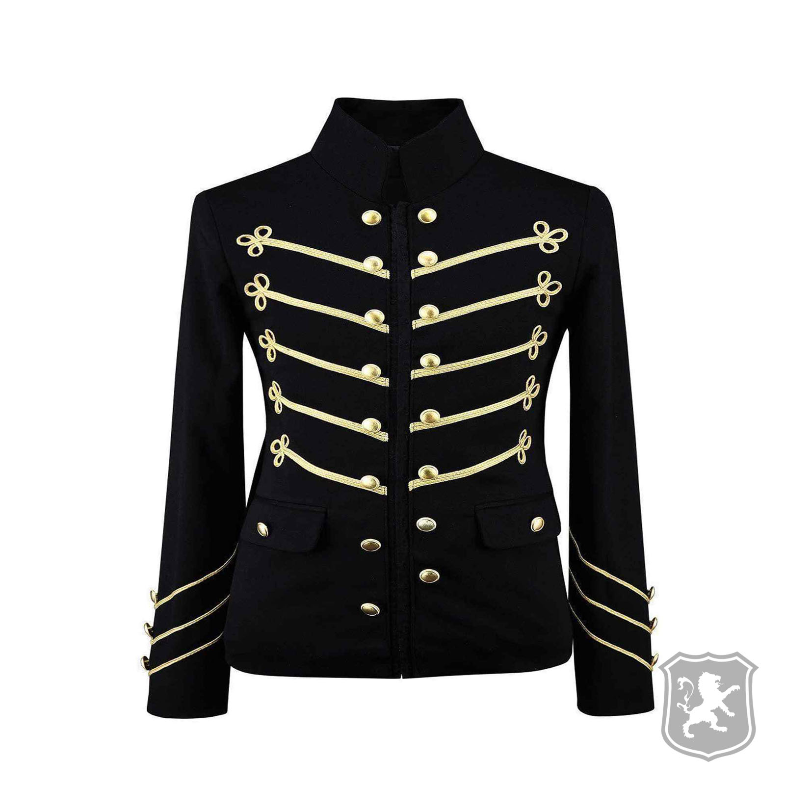 Black Military Jacket With Gold Embroidery - Kilt Zone
