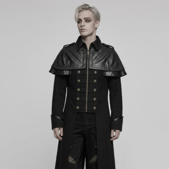 Long Military Gothic Jacket With Leather Shoulders