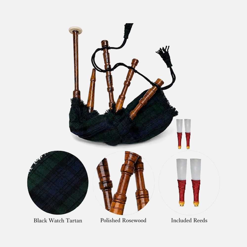 Rosewood Blackwatch Tartan Mini Bagpipe - Image 2