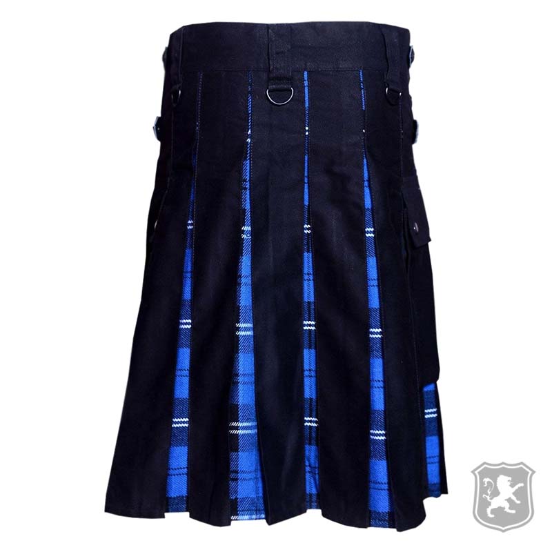 Black Hybrid Kilt With Ramsay Blue Tartan - Custom Hybrid Utility Kilt