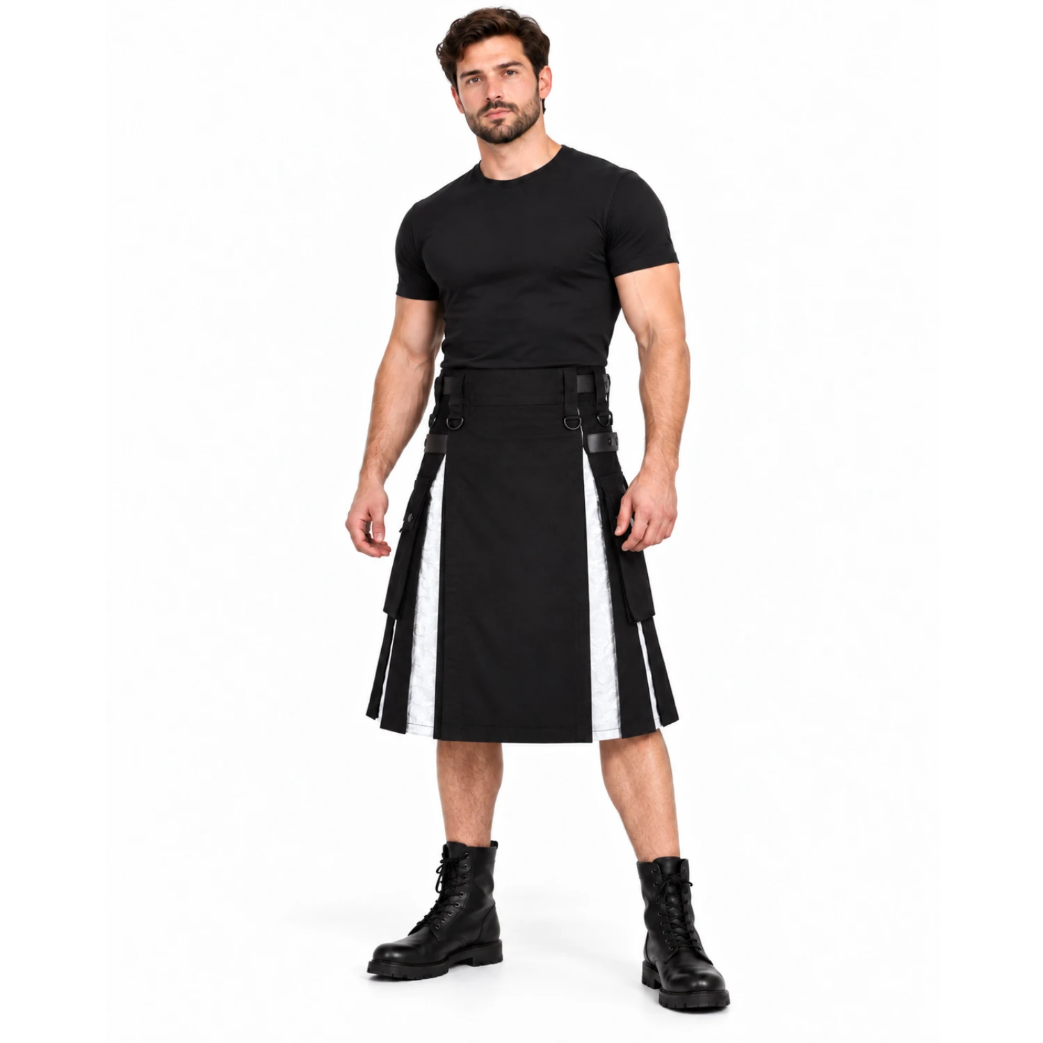 Modern Black & White Utility Kilt - Image 2