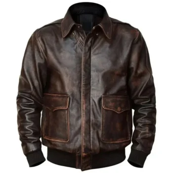 Aviator A-2 Flight Jacket Distressed Brown Real Cowhide Leather Bomber Jacket