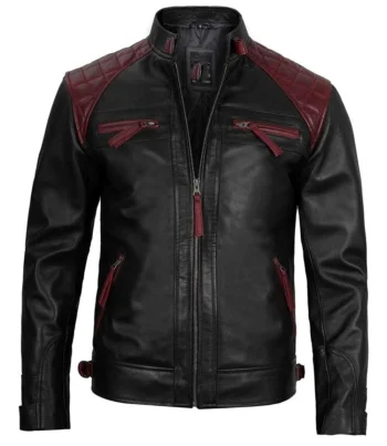 Men's Cafe Racer Motorcycle Biker Quilted Genuine Sheep Leather Jacket